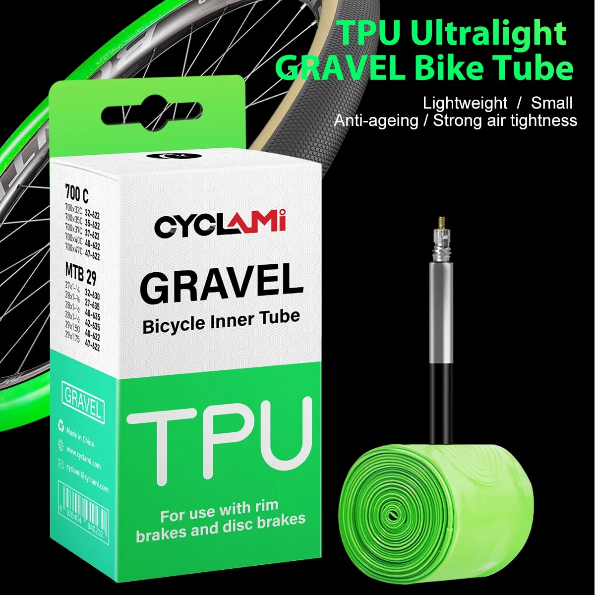 Inner Tube 700C - Cyclami ยางล้อจักรยานเสือหมอบเสือภูเขาขนาด29ด้านใน TPU วาล์วฝรั่งเศส FV 45มม.
