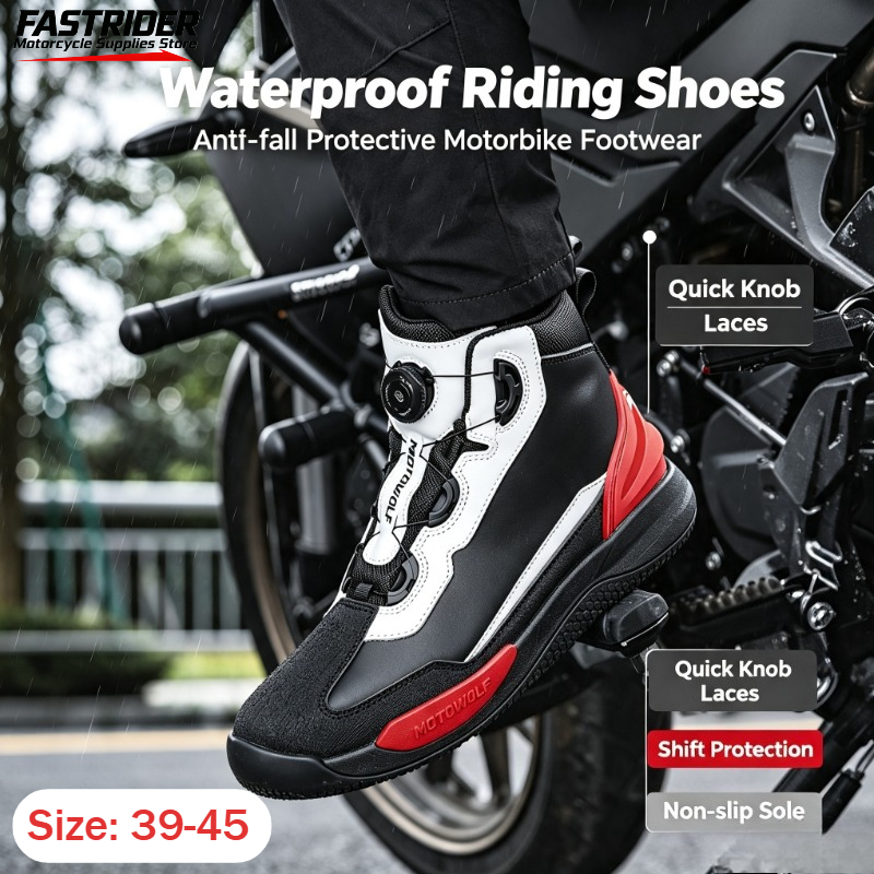 Cycling Commute Shoes - รองเท้าปั่นจักรยานผู้ชาย หนังกันน้ำ รองเท้าบูทสำหรับแข่งรถ ใช้ได้ทุกฤดูกาล ระบายอากาศได้ดี ป้องกันการลื่นไถล