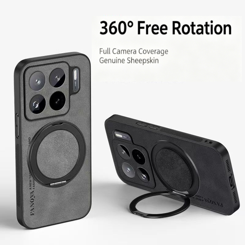 Kickstand Adjustable - เคสโทรศัพท์หนัง PU ลายหนังแกะ พร้อมแม่เหล็ก หมุนได้ 360