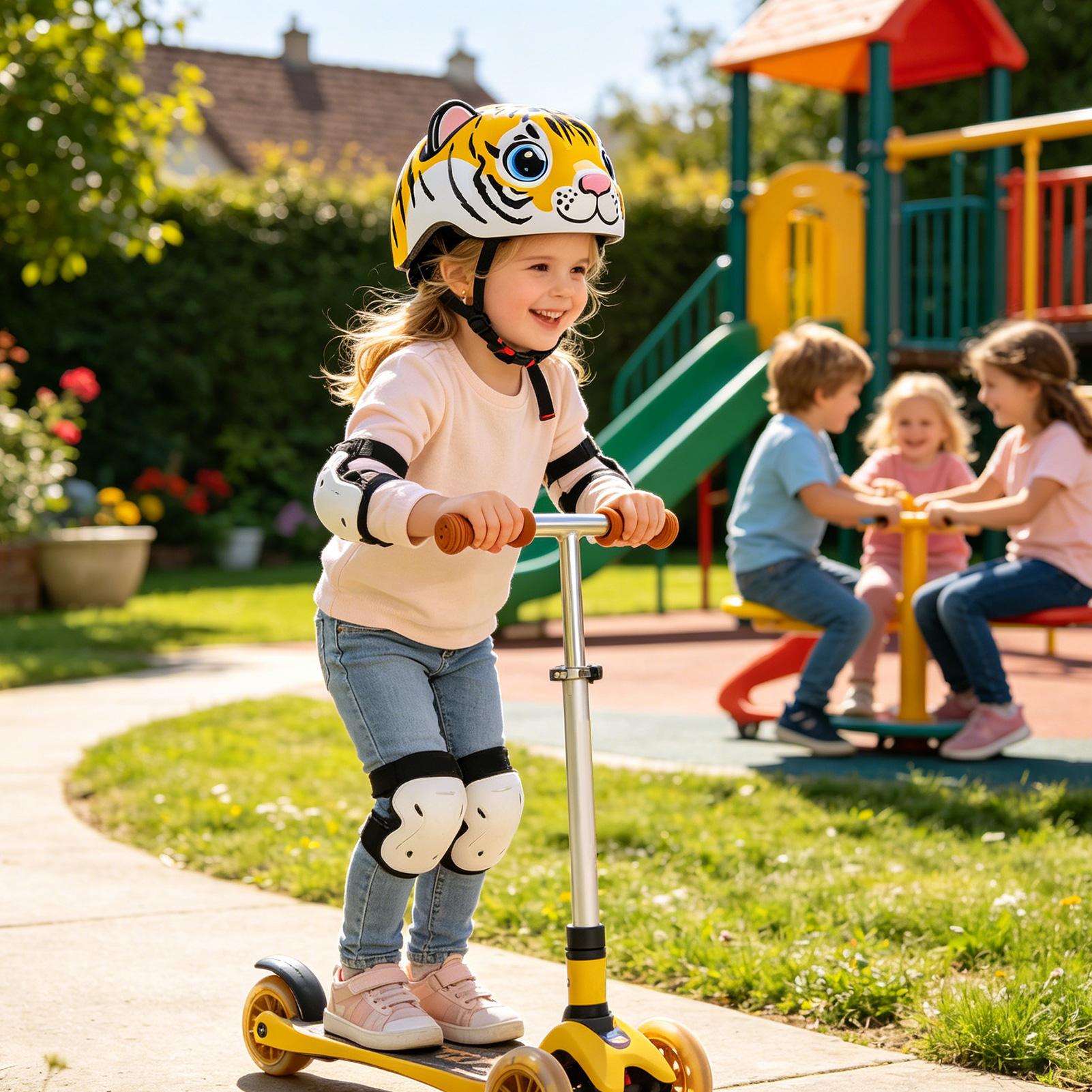 Cycling Commute Gear - หมวกกันน็อคเด็กลายเสือ อุปกรณ์นิรภัยแบบปรับได้ หมวกกันน็อคเด็กสำหรับเด็กอายุ 2-6 ปี โรงเรียนประจำวัน