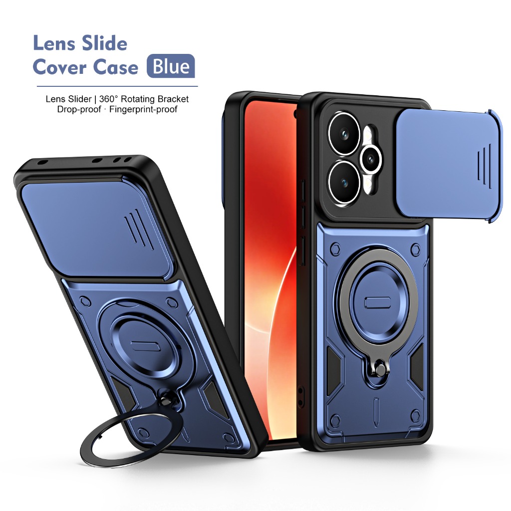 Kickstand Adjustable - เคสโทรศัพท์กันกระแทกพร้อมฝาปิดกล้องแบบเลื่อน 360 องศา ° ที่วางโทรศัพท์แบบหมุนได้สำหรับ Oppo